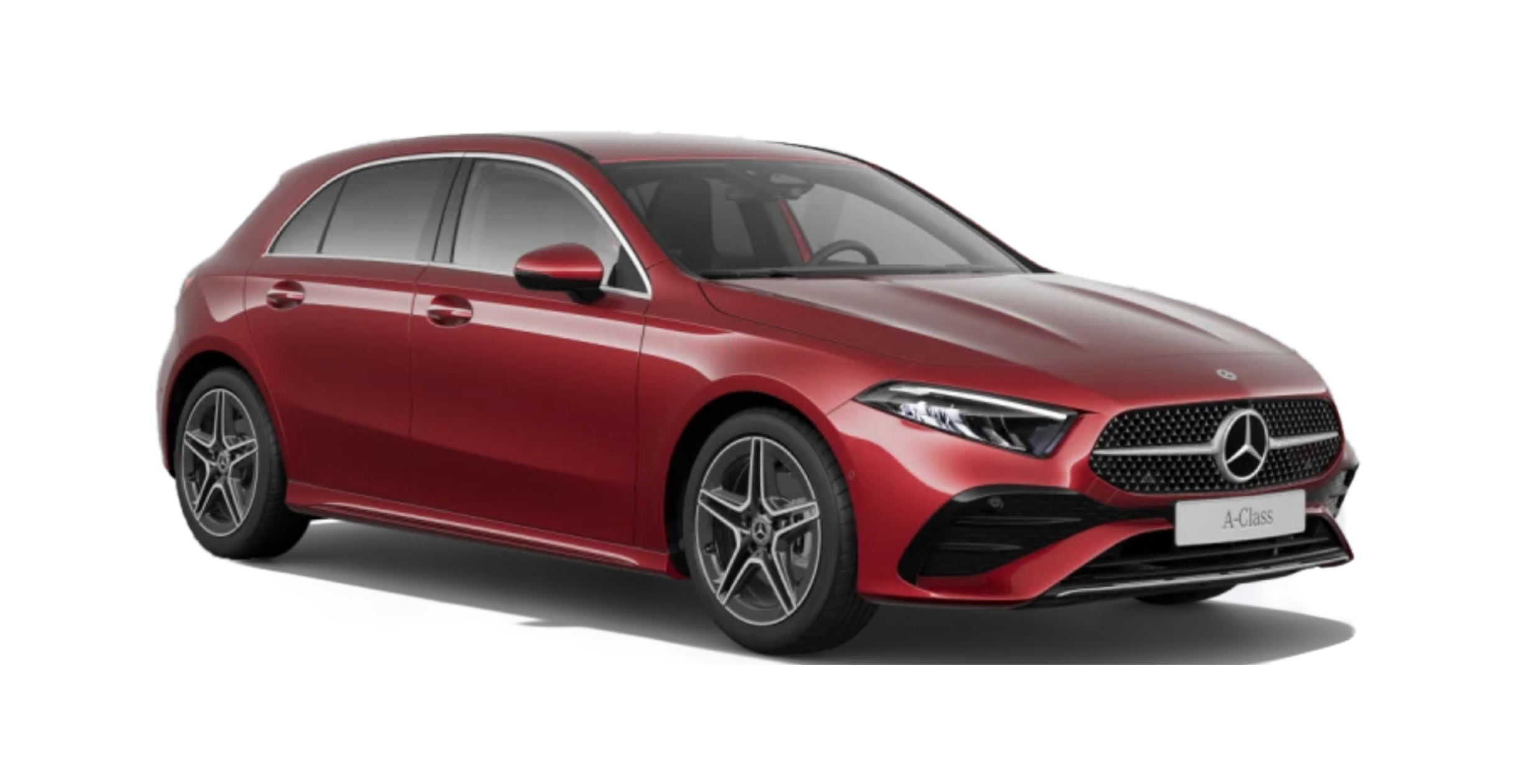 Side view of a Mercedes-Benz A-Class, showcasing its compact, stylish design and modern urban appeal.