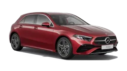 Side view of a Mercedes-Benz A-Class, showcasing its compact, stylish design and modern urban appeal.