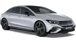 A sleek Mercedes-AMG EQE 53 electric car with a white background.