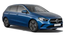 Front view of a white Mercedes-Benz B-Class compact MPV, featuring a sleek grille and modern headlights, set against a neutral background.